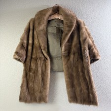 Vintage 60s Mink Fur Stole Cape Jacket Wrap Brown Lined Capelet Luxury 1960s Y2K