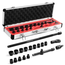 3/8" Nano Sockets Drive Stubby Impact Socket Set 19 Piece Long Flex Head Ratchet