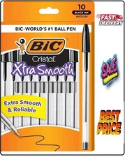 Pack of 10 Ballpoint Pen - Black Ink Ball Point Pens for Office Writing School