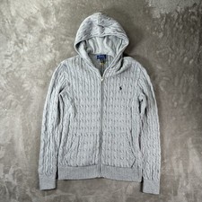 Polo Ralph Lauren Boys XL Cable Knit Zip Hoodie Sweater Gray NWT Fits women S