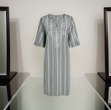 New Next Size 10 Blue White Embroidered Stripe Dress  Evening Holiday