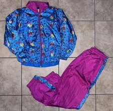 Vintage JPI Company Kids Girls Track Suit Size 8 90’s Floral Retro Pink Blue Y2K