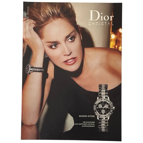 Chronographe Dior Christal PRINT AD Sharon Stone Diamonds noir cristal saphir