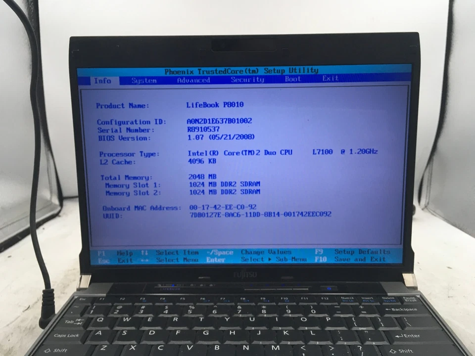 FUJITSU LIFEBOOK P8010 -BOOTS TO BIOS- INTEL CORE 2 DUO L7100 - 2GB RAM -READ-BB - Image 2 of 4