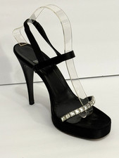 VERA WANG Embellished Strap Sandals Slingback Platform Heels Size 8M Italy Black