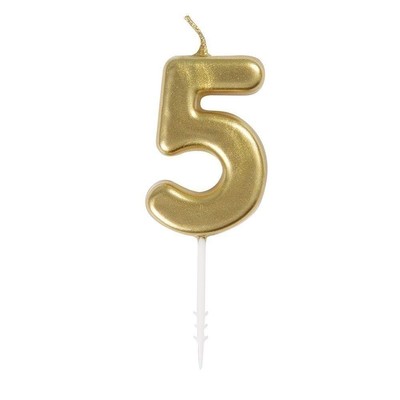 Metallic Number 5 Party Pick Candle - 4.7'' | Gold | 1 Pc