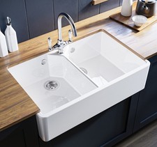 Double Bowl Undermount White Ceramic Belfast and Butler Kitchen Sink