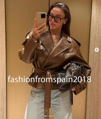 ZARA NEW WOMAN BELTED FAUX LEATHER SHORT TRENCH COAT  BROWN XS-XXL 5854/865/702