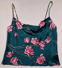 Vintage Victorias Secret 100 Silk Cami Jewel Tone Green Floral Sz L Gold Label