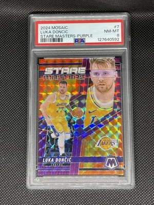 2024-25 Panini Mosaic Luka Doncic Stare Masters Purple /99 LA Lakers #7 PSA 8