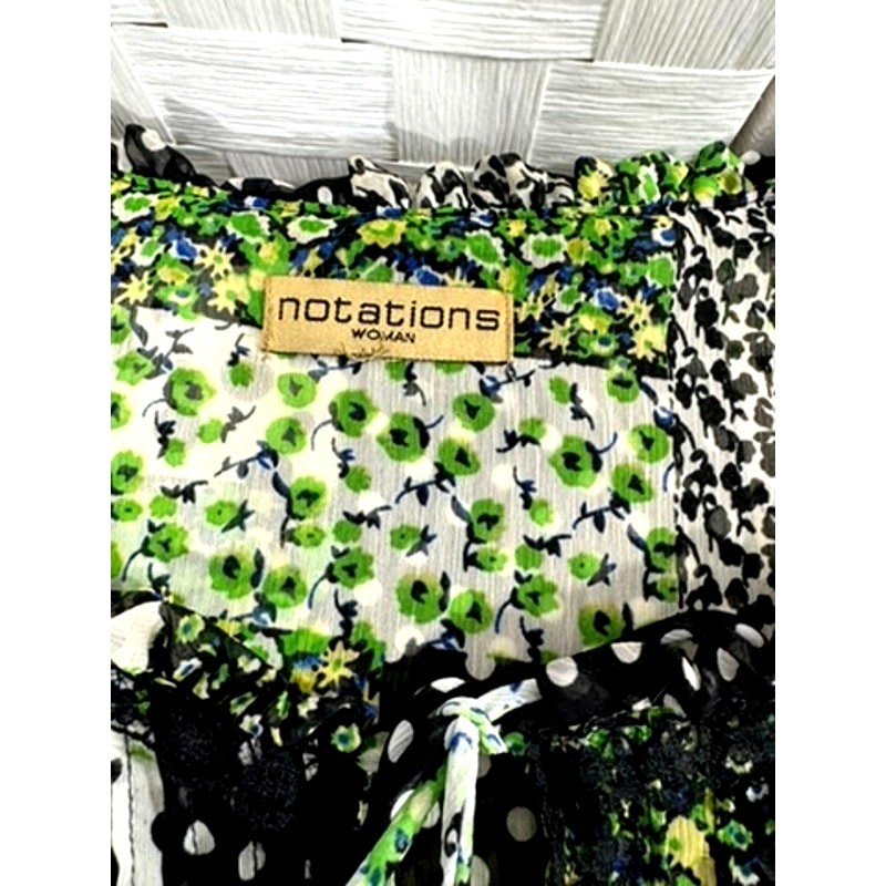 "Notations" Patchwork Sheer Blouse, TIe in Front,… - image 6