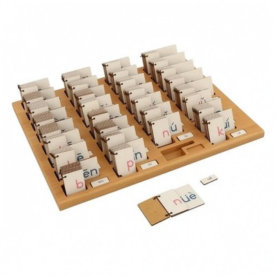 Holz Buchstaben Karten Box Fächer Alphabet Lernkarten frühe Alphabetisierung