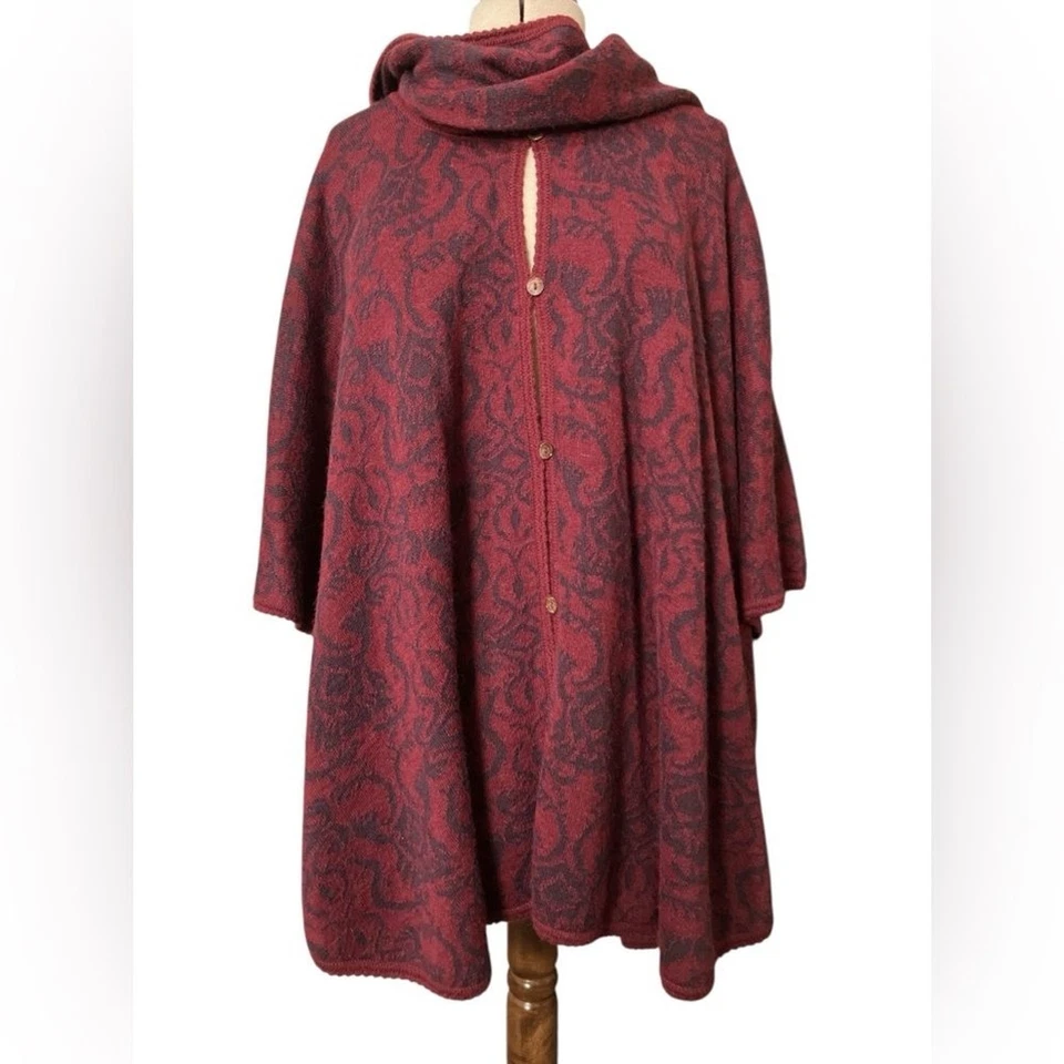 Novica Alpaca Poncho One Size Cozy Classy Fall Burgundy Navy - Image 3 of 4