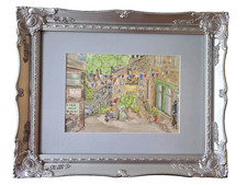 Vintage Haworth Street Scene Framed Ornate Silver Frame 49x39cm Wall Art