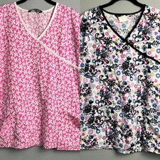 Set of 2 Samantha Mara Floral Scrub Top Bundle Short Sleeve Medical Uniform XL