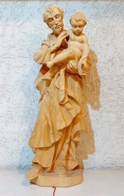 Hlg.Josef m.Jesukind, Linde, Handgeschnitzt, Höhe 40 cm, natur, unbehandelt.