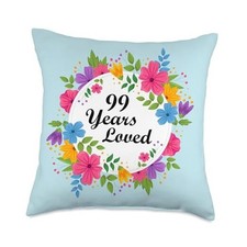 99 Years Old Floral Design Grandpa Grandma 99th Birthday Throw Pillow 18x18