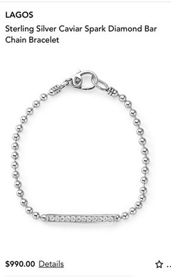 LAGOS STERLING SILVER CAVIAR SPARK DIAMOND .30 TCW BEADED CHAIN BRACELET $990