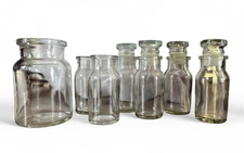 Vintage Mixed Size Mini Clear Glass Bottle Set 7 Stoppers Vase Alchemy Cottage