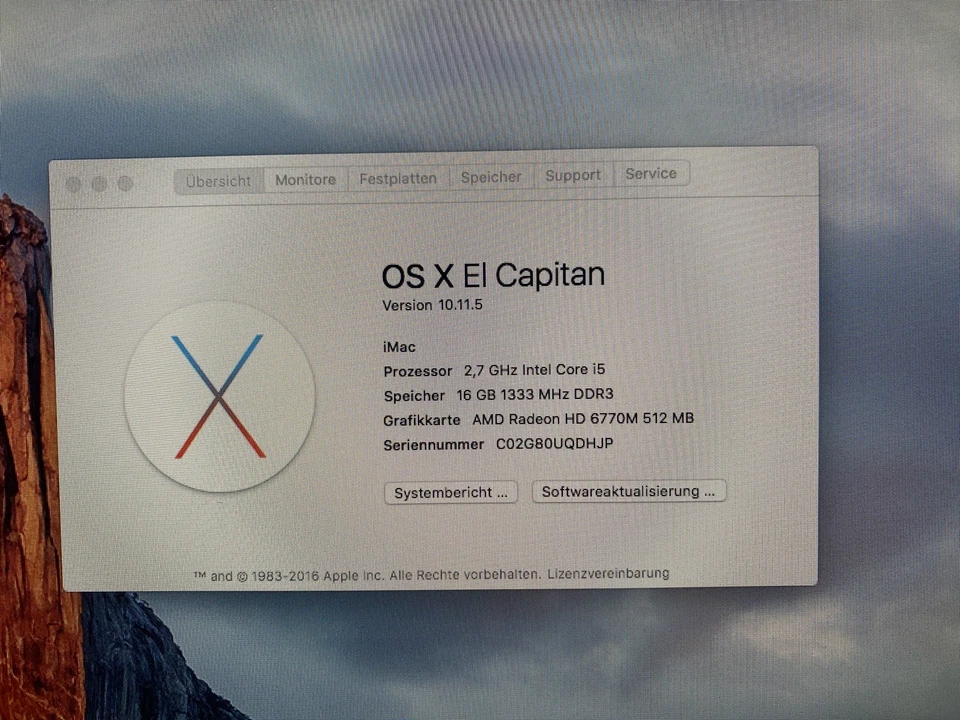 Apple iMac 27 Zoll Intel Core i5 2.7 GHz, 16 GB RAM, 250GB SSD - Bild 2 von 4