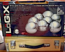 Vintage Chrome LoGiX 11 Piece Deluxe Chrome Bocce Balls Set w/ Wooden Case