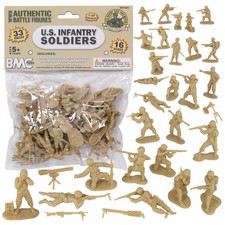 BMC CTS WW2 US Infantry Plastic Army Men - 33pc Tan 1:32 Soldier Figures