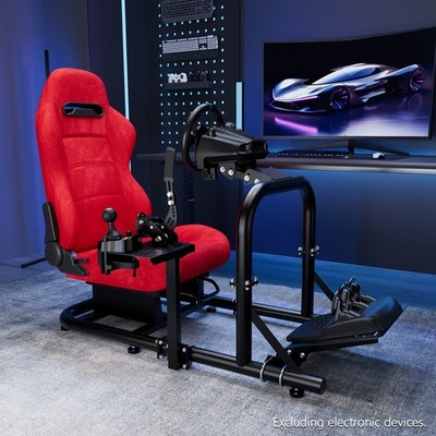 Supllueer Racing Sim Cockpit With Red Suede Seat Fits Logitech G29  Thrustmaster