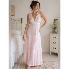 Vintage Pinhurst Pink Nylon Nightgown Lace Trim Maxi Slip Dress Sz M