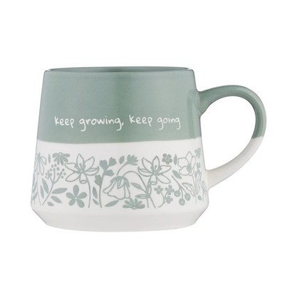 Kaffeebecher Steingut Keep Growing Keep Going 450 ml Glasur Floral 2-farbig grün