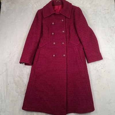 James Smyth Mantel Damen UK 16 Rot Vintage Wollmischung Long Pea Coat Smart Tweed