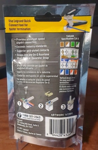 Legrand Cat 6 RJ45 Insert Blue Quick Connect Ethernet Network - Afbeelding 2 van 2