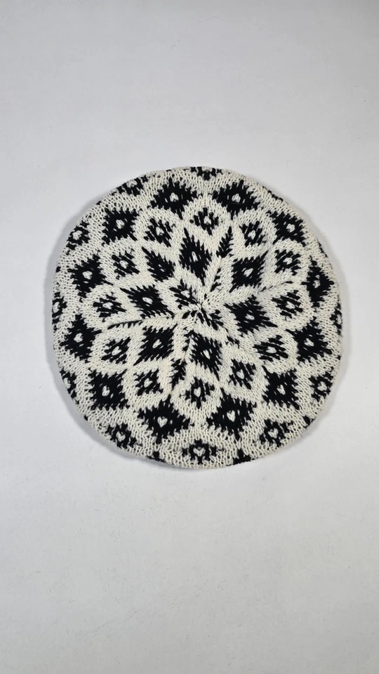Gorro boina tejida vintage mezcla de lana sombrero gorra hecho en EE. UU. blanco negro años 80 nuevo con etiquetas Foto 2 de 4