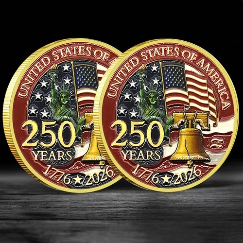 USA 250th Anniversary Golden Medal Liberty Bell Statue of Liberty Souvenir Coin