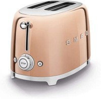 Smeg 2 Slice Toaster, Extra-Wide Slots, Retro, TSF01RGUK, S/S in Shiny Rose Gold