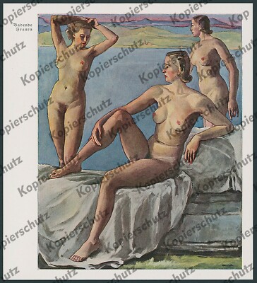 Paul Mechlen painting bathing women blonde nude nude beauty erotic Hamburg 39