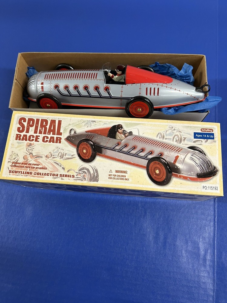 Schylling Tin Spiral Race Car Collector Series (2007) Embossed Race Graphics NEW