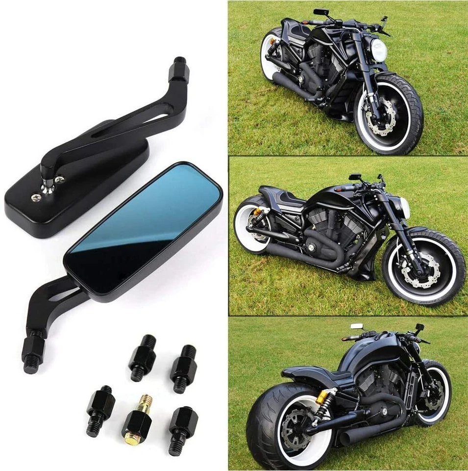 For Yamaha V Star 1300 1100 950 650 2Pcs Black Rectangle Rear View Side Mirrors - Image 3 of 4
