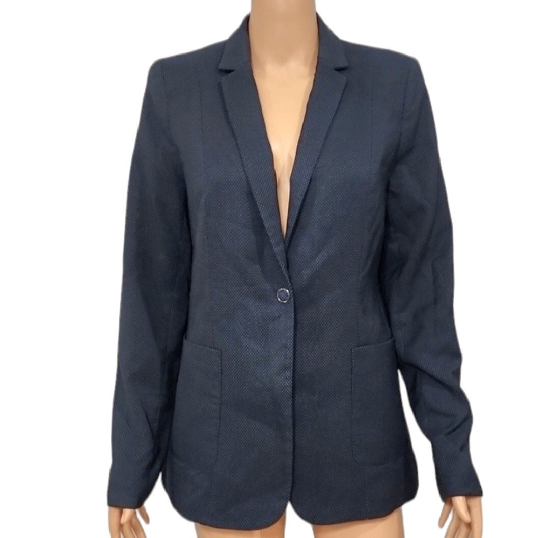 T Tahari Navy blue polka dot women's blazer Jacket with button