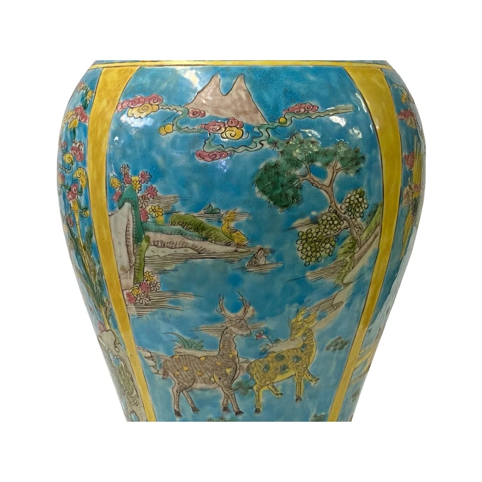 Jarrón chino porcelana base azul fengshui animales decoración gráfica ws2535 Foto 4 de 4