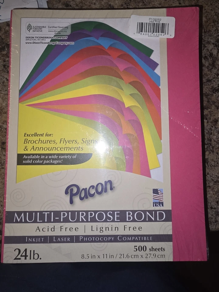 Pacon Kaleidoscope Multipurpose Paper, 24 lbs., 8.5" x 11", Hot Pink, 500/Ream - Image 3 of 4