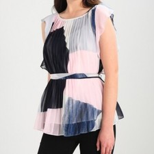Banana Republic Womens Pleated Sheer Top Blouse Ruffle Sleeve Sz M Pink Blue