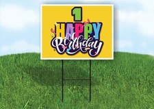 1 AGE HAPPY BIRTHDAY YELLOW 18inx24in Yard Road Sign w/ Stand
