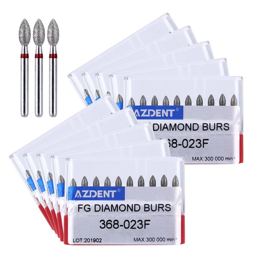 10 Kits AZDENT Dental FG Diamond Burs Finishing Egg Football #368-023F Fine Red