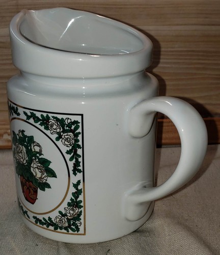 Vtg Wang’s International White Ceramic Pitcher 6.5in Christmas Rose Floral Decor - Picture 5 of 12