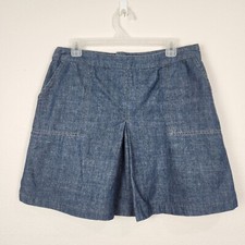 Eddie Bauer Denim Pleated A-Line Skirt Size 12 Western Festival Boho Medium Wash