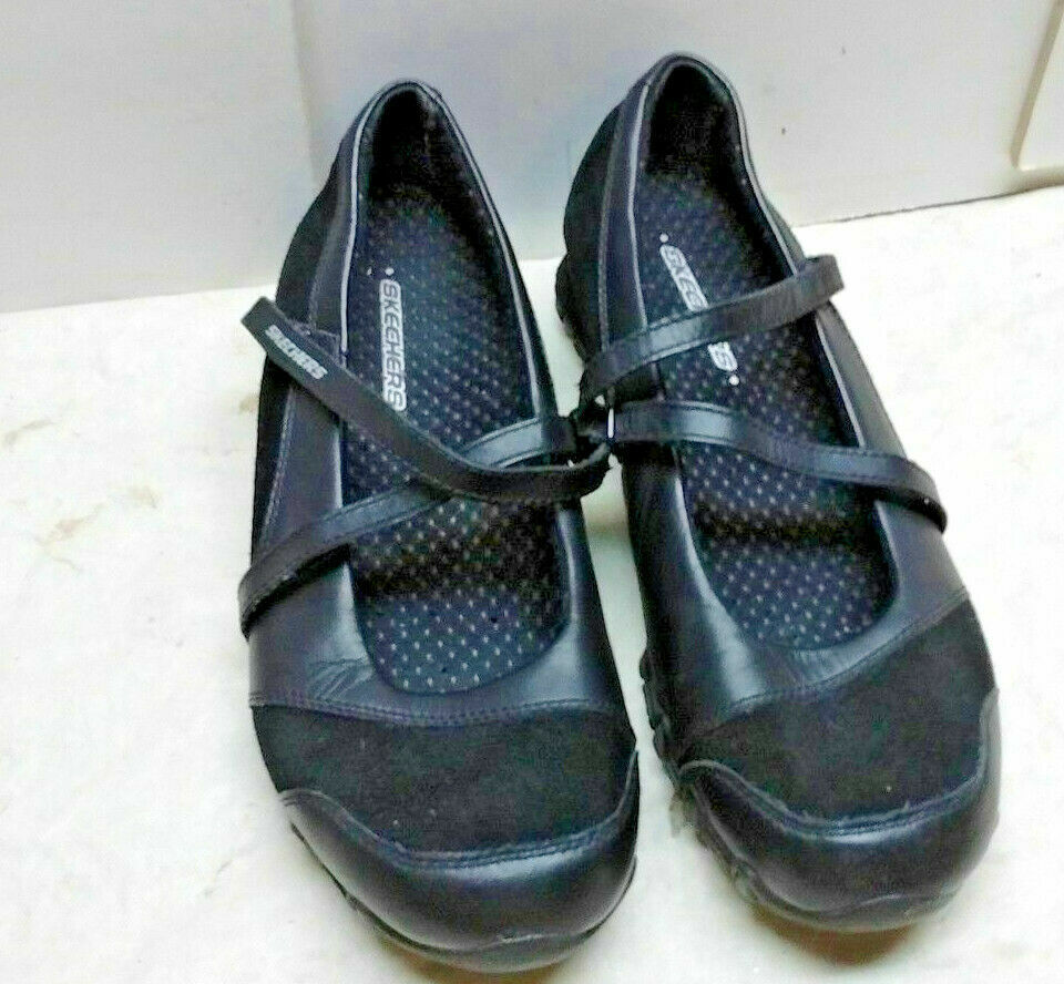 Skechers Women 7M 37 Black Leather Fabric Mary Jane Sport