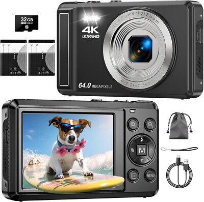 ZMOQNG Digitalkamera 4K 64MP Autofokus mit 32GB SD-Karte, 2,8'' Bildschirm kompakt
