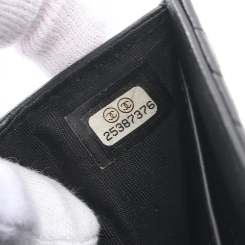 CHANEL Boy chanel Tri-fold wallet A84432 Lamb sheep leather Black Used Women GHW