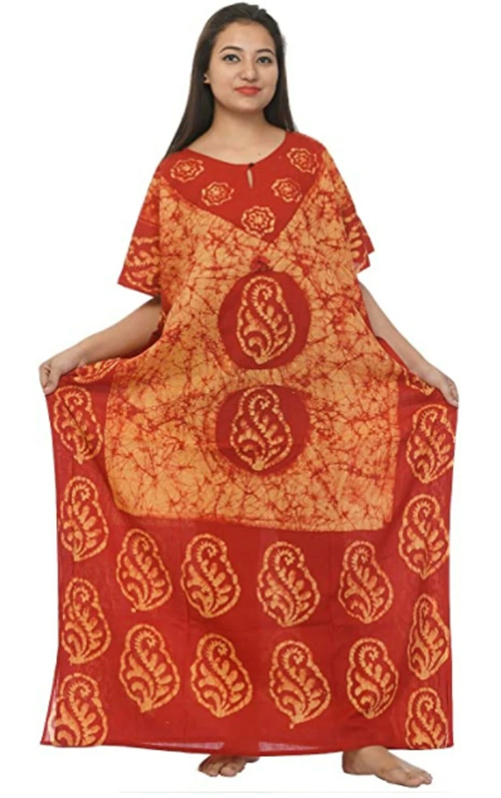 SUPREME Stampa assortita lunga bohémien batik donna giallo rosso caftano