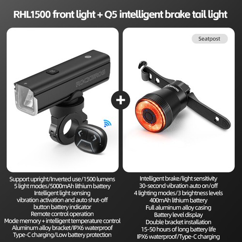ROCKBROS Headlight and Taillight Combination Bike Front Rear Light Set USB-C LED - Picture 72 of 72
